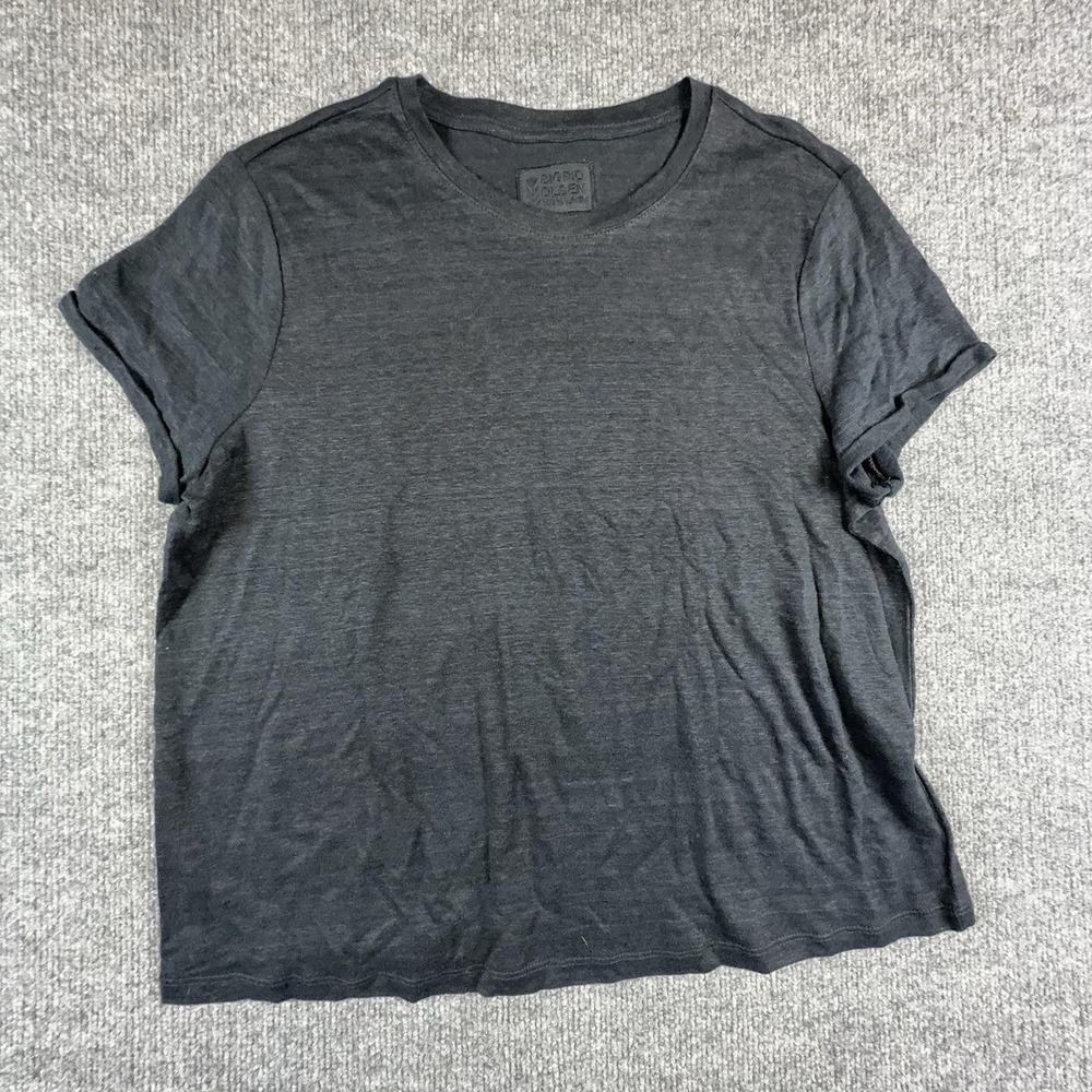 Sigrid Olsen Shirt Womens Large Gray 100% Linen Crew Neck Short Sleeve Top